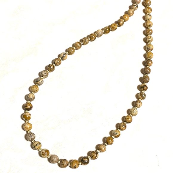 Jasper Stone Beaded Necklace, Genuine Gemstone Stackable Layering Necklace - Picture 4 of 9